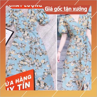 Váy hoa xanh thắt nơ