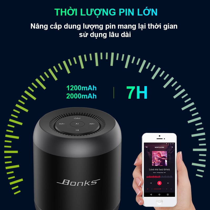 Loa bluetooth mini cầm tay không dây hình trụ V5.0 pin 1200/2000mAh chip AI phát nhạc qua thẻ nhớ - SIDOTECH BKS