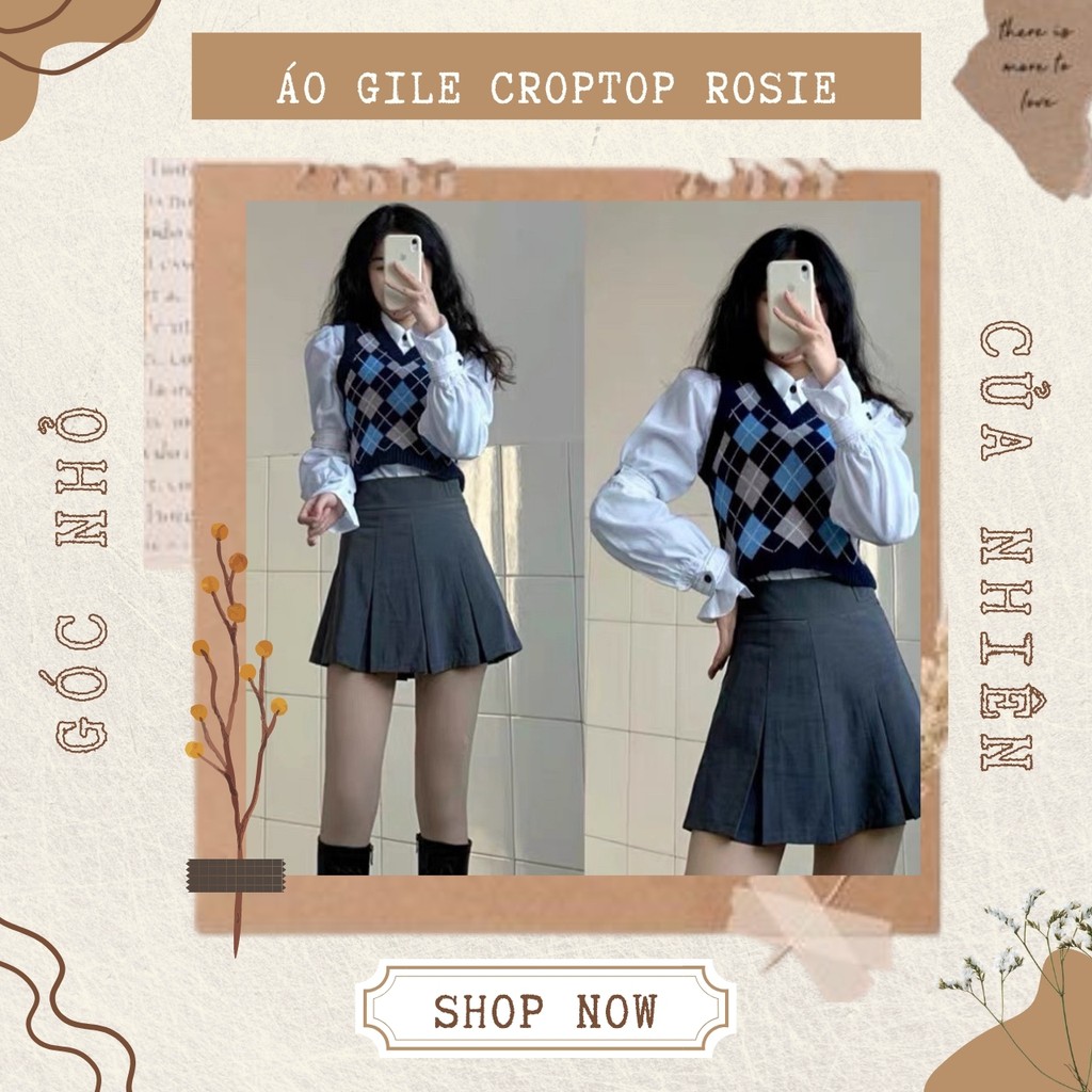 Áo Croptop Gile Len Montogi Hoạ Tiết Quả Trám Trendy (ẢNH THẬT+VIDEO)