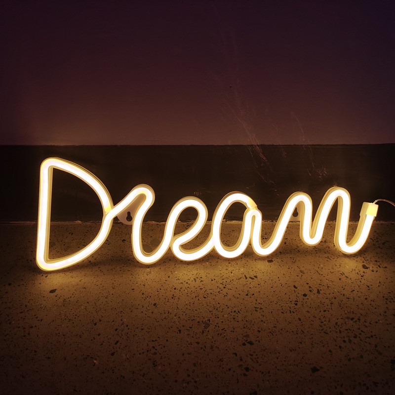 Đèn led NEON chữ Dream, decor phòng ngủ dùng pin và USB trang trí phòng ngủ - Tặng 2 móc dán