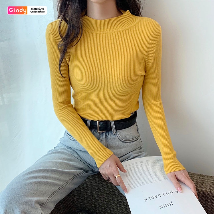 Áo len tăm nữ cổ lọ GINDY trơn dáng ôm dài tay co giãn thời trang thu đông A1101