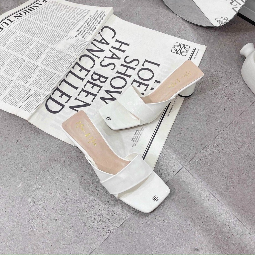 Dép cao cáo gót nữ quai da bảng ngang cực xinh