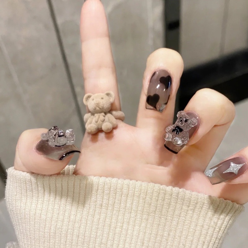 Set 5 Gấu Thạch 3D Trong Suốt Dễ Thương Đính Móng Tay/Trang Trí Móng Gel UV Gel DIY