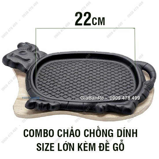 MS: 6070.2 - CHẢO GANG BÒ CHỐNG DÍNH VẠN LỢI KÈM ĐẾ GỖ - SIZE LỚN