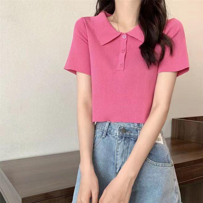 Áo polo NZN dệt kim ngắn tay phối cổ lật thời trang mùa hè cho nữ