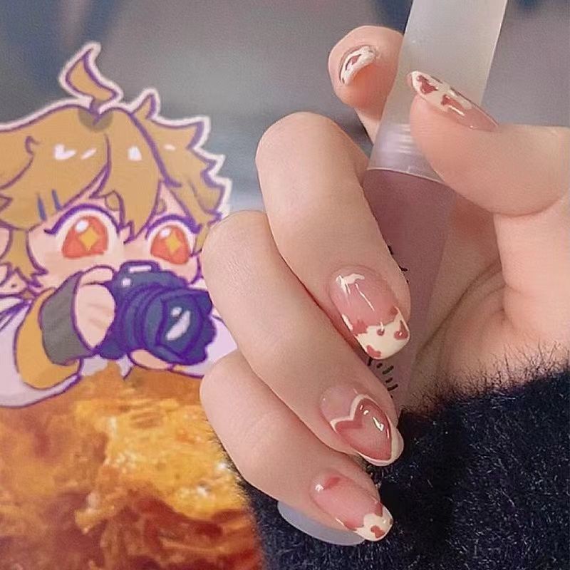 Móng Tay Giả Màu Hoa Hồng Sẫm Phong Cách Mới Chống Nước Có Thể Tháo Rời