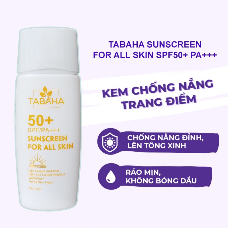 Kem Chống Nắng TaBaHa SunScreen 60ml PA+++ FPS50+ dùng được cho cả đi bơi
