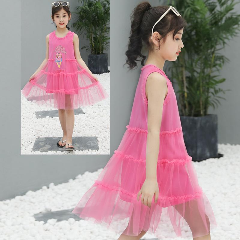 Đầm bé gái 2 dây phối lưới