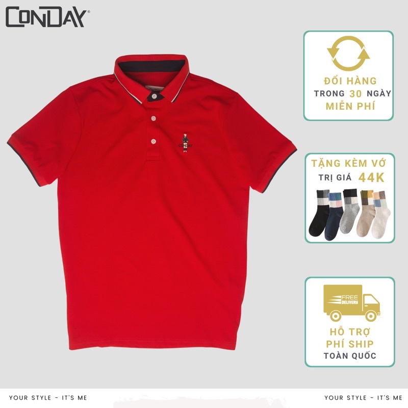 Áo thun Polo Brightday nam cổ bẻ thêu hình, vải cotton xuất xịn chuẩn form, màu đỏ cam trẻ trung - CONDAY CLOTHING
