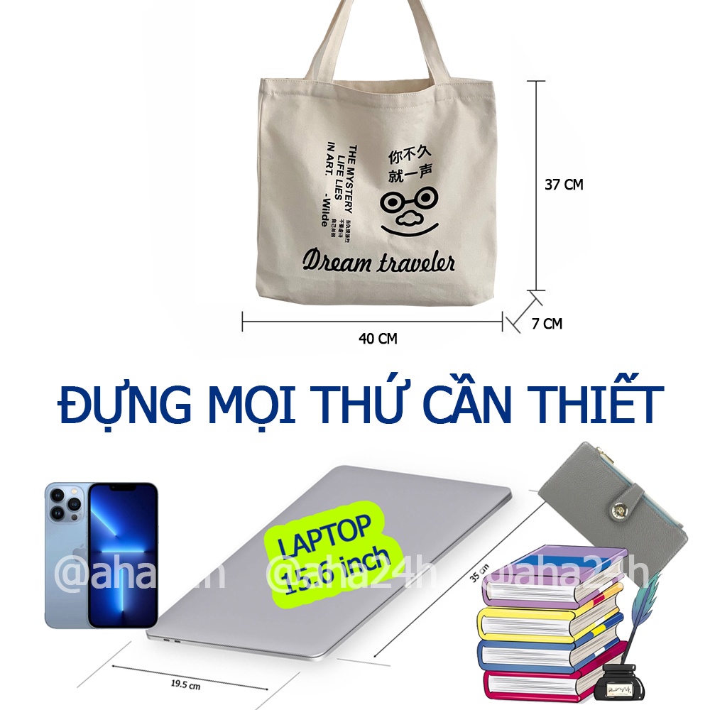 Túi tote vải Canvas phong cách đi học đi chơi hàn quốc giá rẻ in Dream traveler AH1599