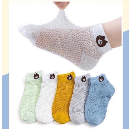 Sét 5 Tất Lưới Cổ Ngắn Hình Gấu Cho Bé cùng màu