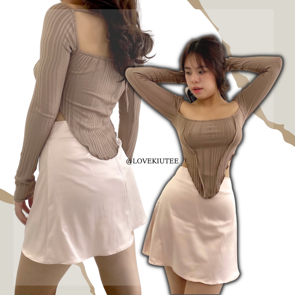 Áo ngắn kiểu tay dài cách điệu Long Sleeve Corset vải co dãn LOVEKIUTEE