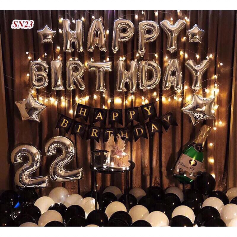 Đồ trang trí Bóng Sinh Nhật Happy Birthday Kèm Đèn Led Và Số Tuổi Nhiều Mẫu