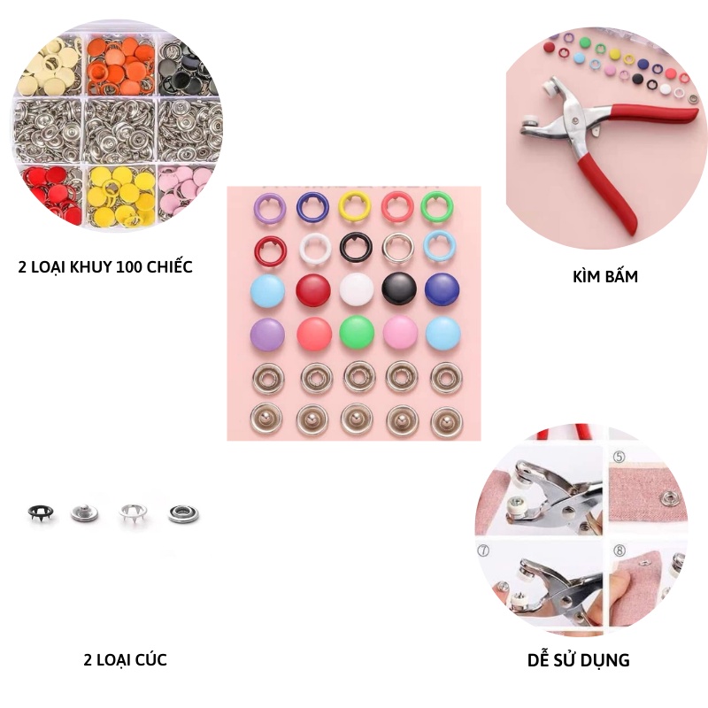 Combo bộ kìm bấm khuy áo tiện dụng kèm hộp nhựa chứa 400 chi tiết MIIBOOSHI D4.059