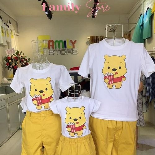 Áo Thun Gia Đình cổ tròn 3/4/5 người Gấu Pooh vải đẹp. Familystore.