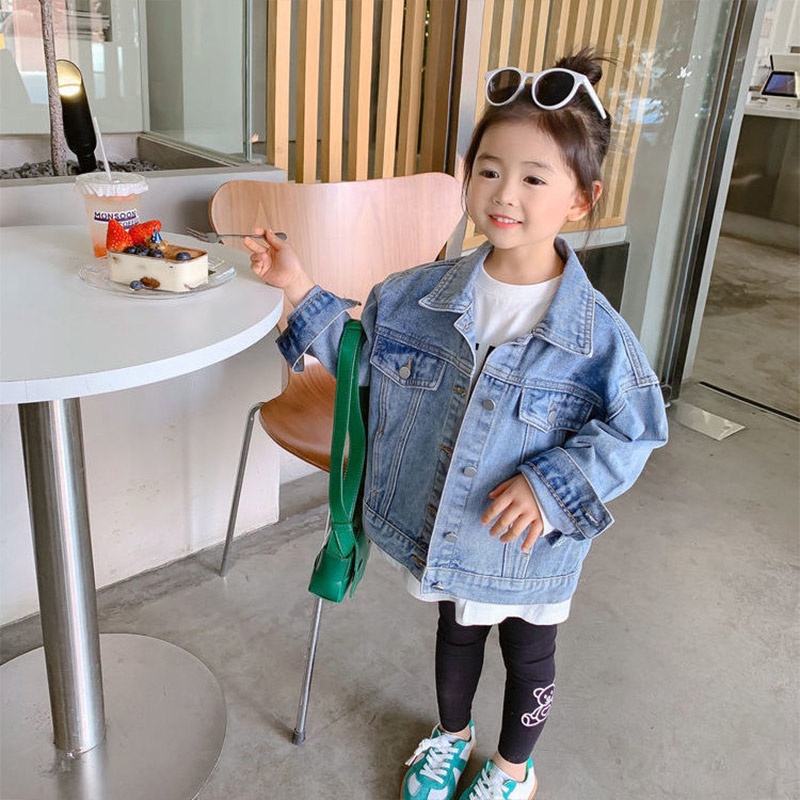 Áo khoác denim IQ ANGEL phong cách Hàn Quốc thời trang mùa xuân cho bé gái