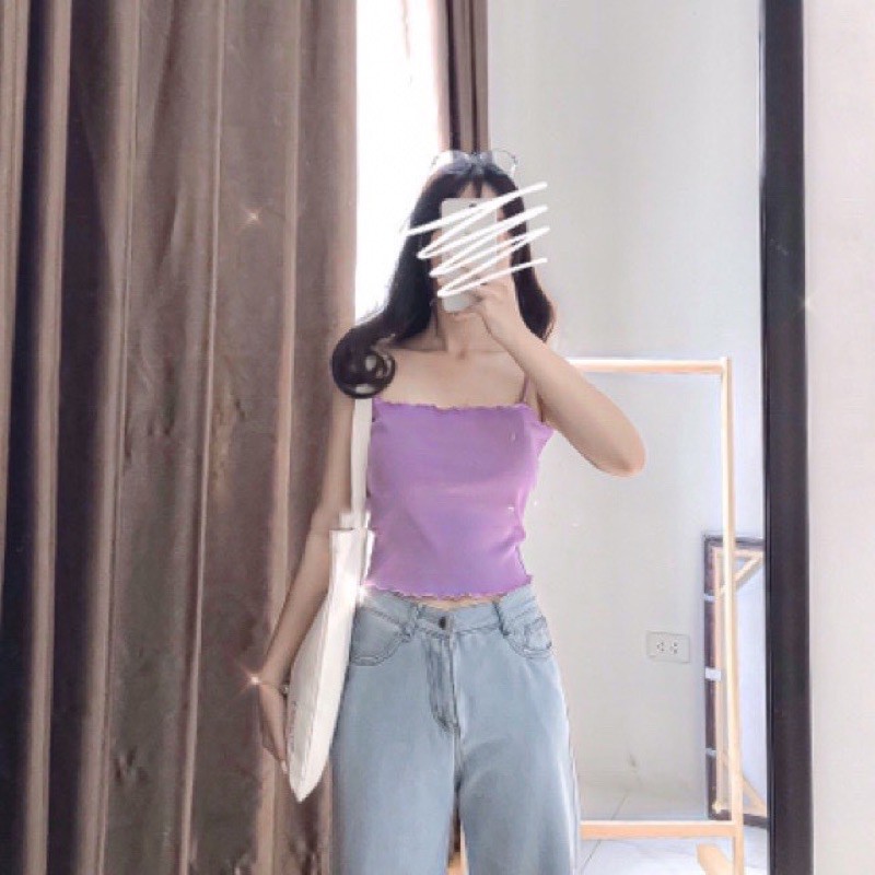 [ẢNH THẬT+VIDEO Áo Hai Dây Len Tăm Viền Lai Bèo Đủ Màu