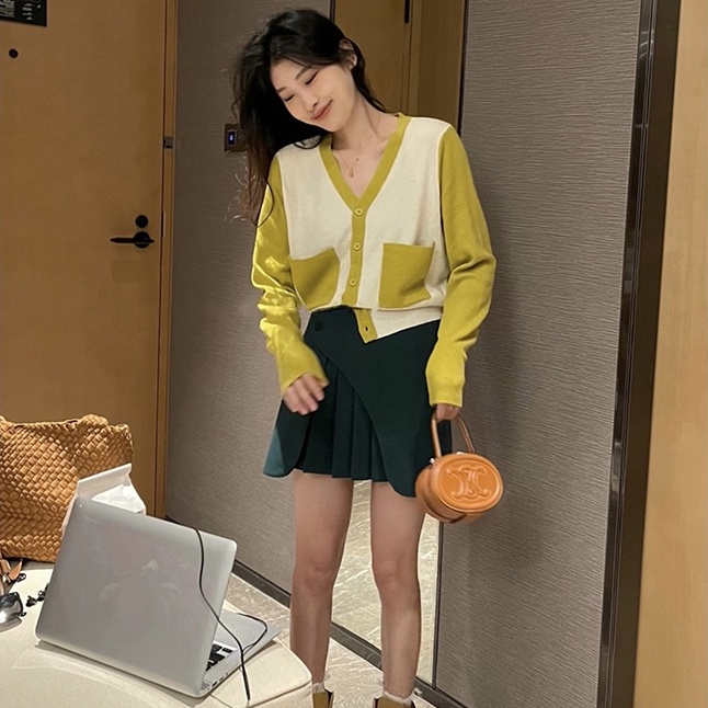 Áo cardigan ZHELIHANGFEI dệt kim tay dài cổ chữ V eo cao thời trang