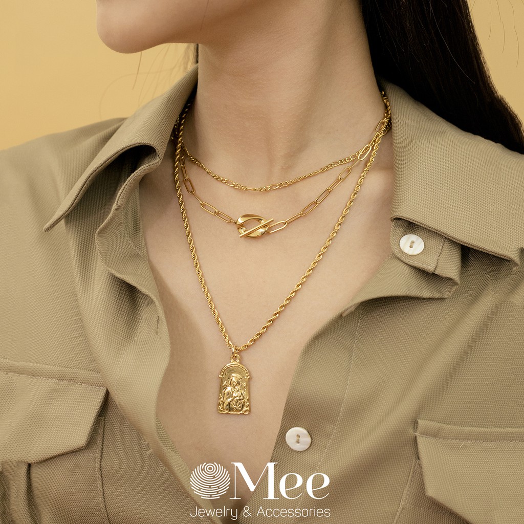 Vòng cổ MEE đức mẹ Maria, dây chuyền hình thánh giá mạ vàng 18k - N2816