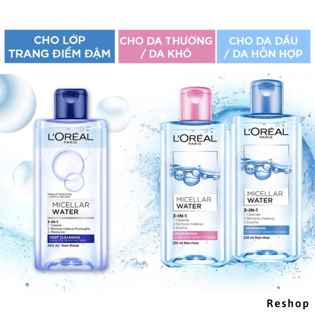 Nước tẩy trang cho mọi loại da L'Oreal Paris 3-in-1 Micellar Water