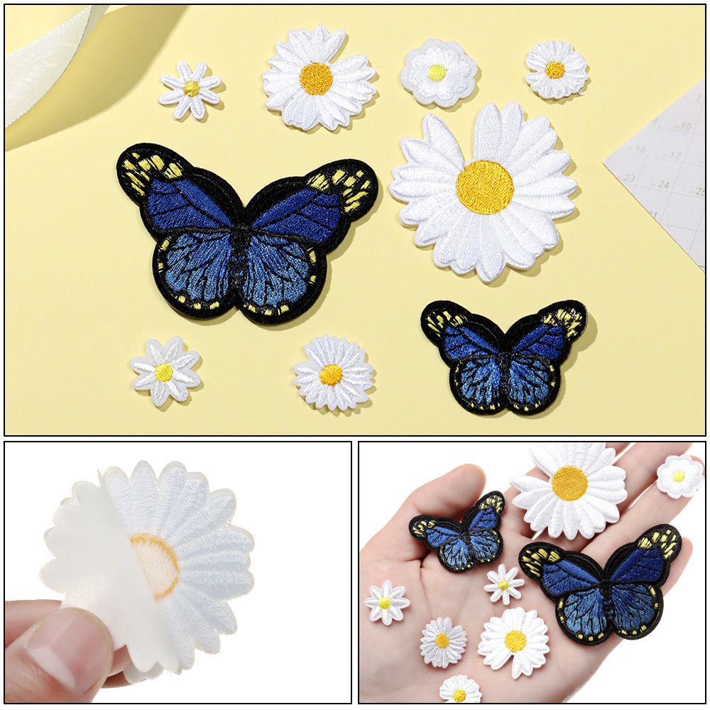 Miếng Dán Ủi Trang Trí Quần Áo Thêu Hình Bướm Và Hoa Cúc Xinh Xắn