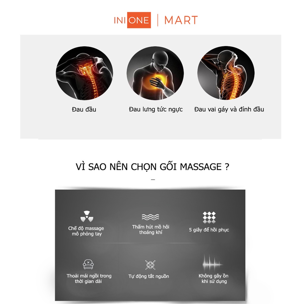 Gối Tựa Lưng Tích Hợp Massage, Đệm Lưng Chống Gù, Giảm Đau Cột Sống Dùng Cho Văn Phòng ô tô - Inione Mart