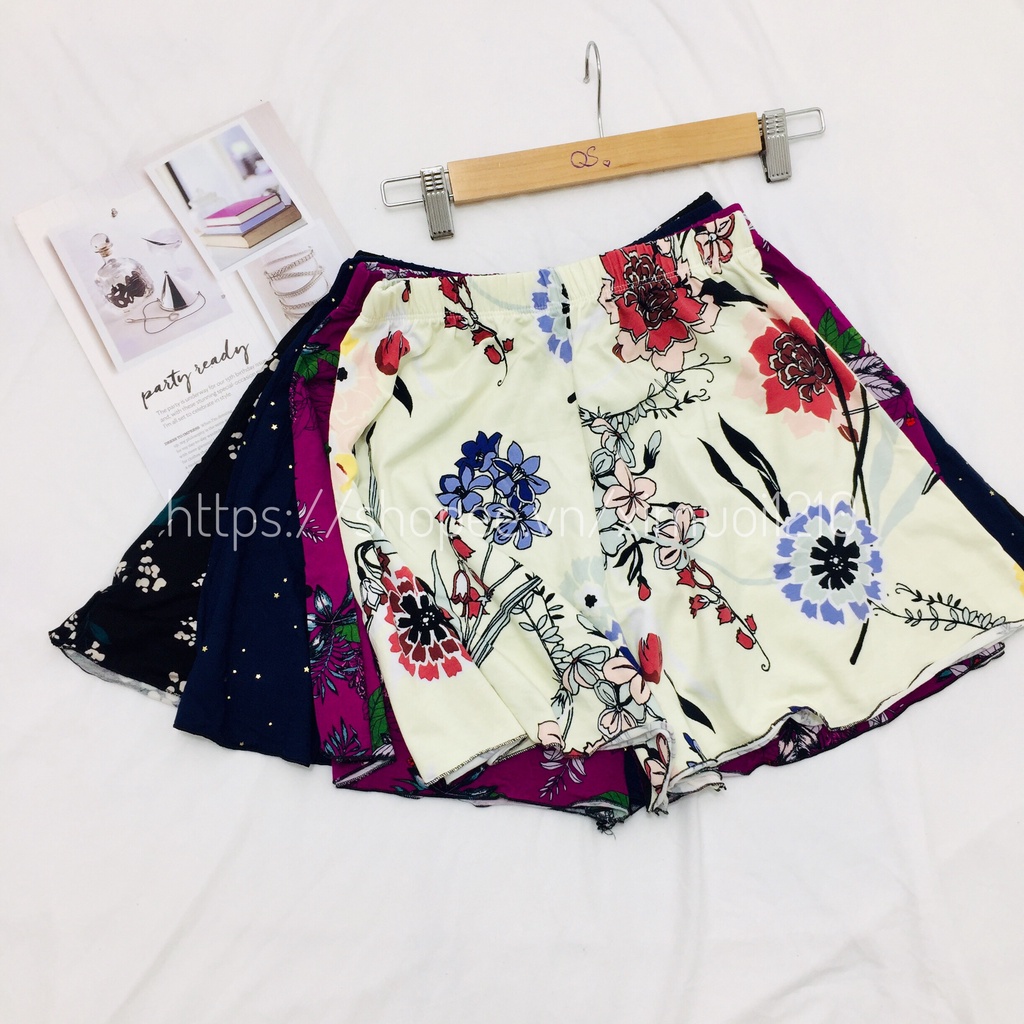 🍂Quần đùi họa tiết thun xòe , Quần ngủ vải cotton lụa mịn mát co giãn [Video+Ảnh Thật]