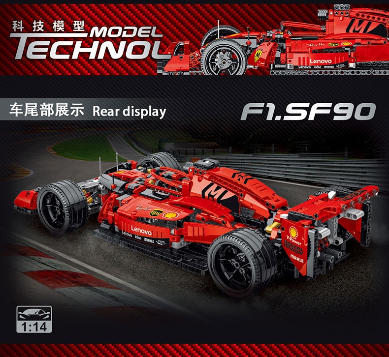 Đồ chơi Lắp ráp Mô hình siêu xe 023005 Technic Supercar Magic Cool Red Ferrari SF90 F1 Formula Racing Car 1:14