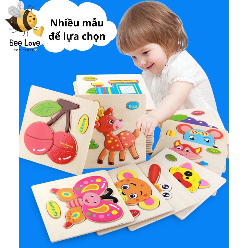 Bộ tranh ghép hình 3D bằng gỗ nổi cho bé nhiều mẫu, đồ chơi xếp hình montessori phát triển trí nhớ sáng tạo BL95 BeeLove