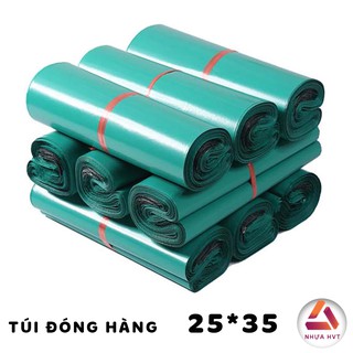 Túi đóng hàng niêm phong NHỰA HVT, túi gói hàng dán miệng size 25*35 Xanh