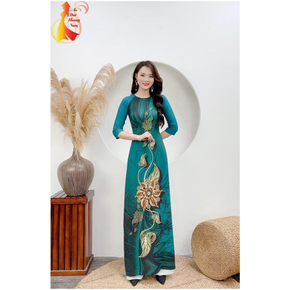 Áo dài lụa nhật in 3d sắc sảo, mềm mịn, mát, chuẩn form, đủ size từ 40-70kg, 3 mẫu mới 2022 , Mã XANH  Lv53