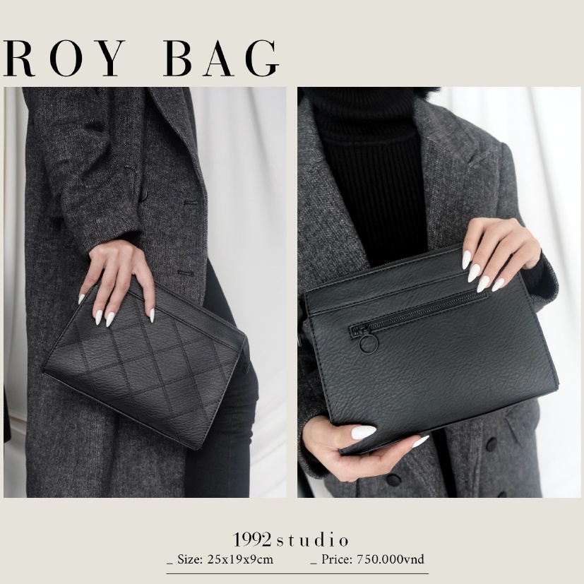 Túi xách unisex nam nữ/ 1992 s t u d i o/ ROY BAG/ túi cầm tay, đeo chéo, 2 dây thay đổi, da sần siêu sang trọng.