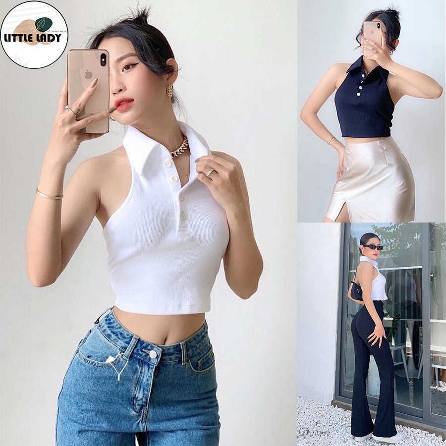 Áo Croptop Cổ Polo Hở Lưng Chất Thun Freesize "ÁO YẾM POLO"