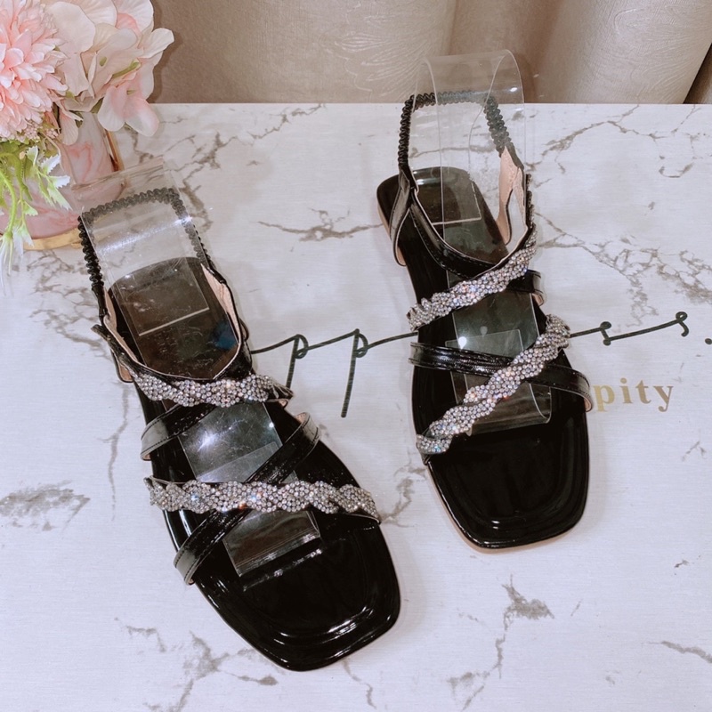 Dép nữ quai hậu, giày sandal nữ đi học dây chéo xoàn màu đen và nude đế bệt size từ 35 đến 39