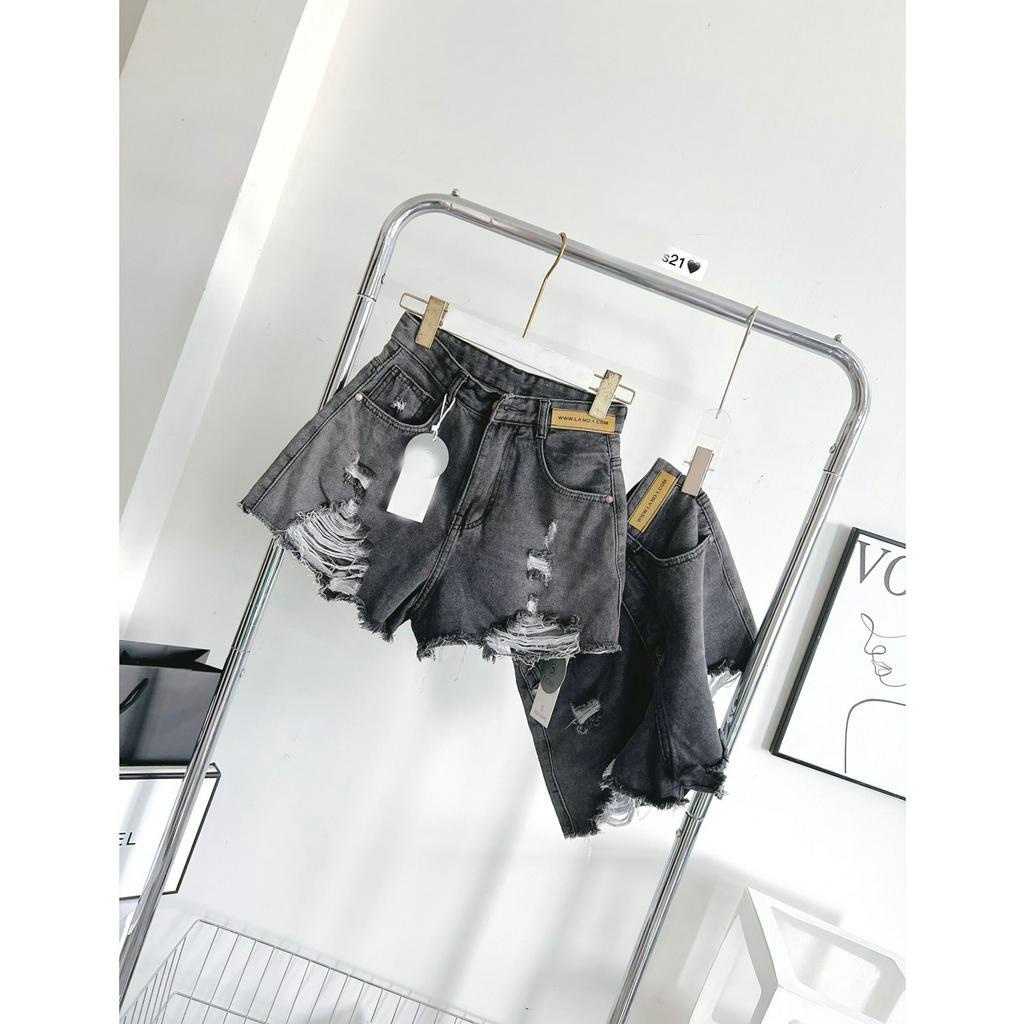 [SODM21 ] QUẦN SHORT JEANS ĐÙI NỮ LƯNG CAO RÁCH CÀO ĐÙI MẢNG TAM GIÁC MÀU XÁM NHẠT LAI TUA PHỐI MẠC MÁT MẺ CÁ TÍNH