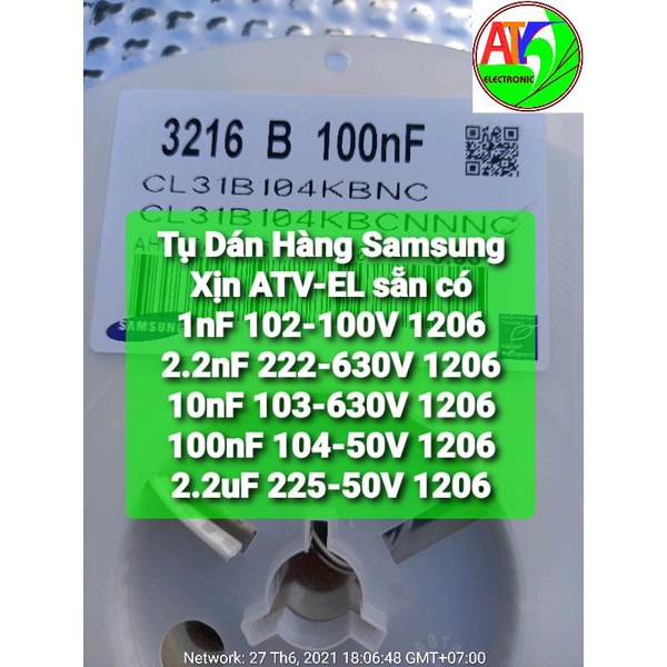 25 tụ dán SMD 225 1206 2.2uF 5% Samsung có thể thay 105 1206