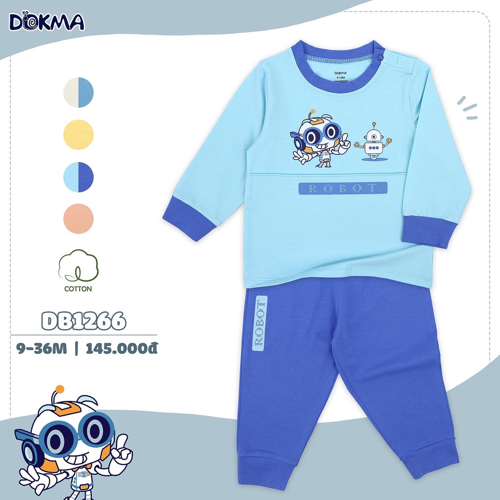 Bộ dài tay bé trai bé gái Dokma - Chất cotton hữu cơ mềm mát, thoáng khí, co giãn tốt