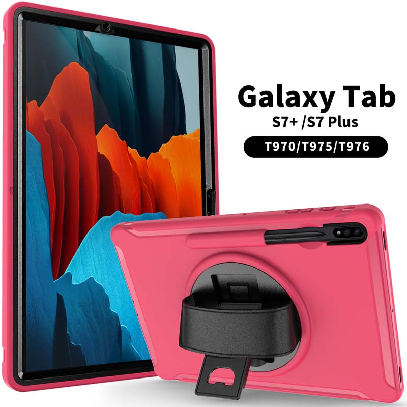 Ốp máy tính bảng 3 lớp chống sốc có giá đỡ và dây đeo tay cho Samsung Galaxy Tab S7 Plus SM-T970 SM-T975 12.4 inch