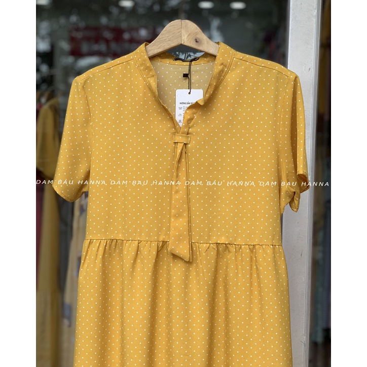 [HANNA] Đầm bầu công sở vải mát mùa hè không nhăn co dãn nhẹ thấm mồ hôi tốt free size 40-70kg dài tới gối có 2 túi bên