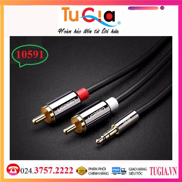 Dây loa 1 ra 2 đầu hoa sen RCA mạ vàng cao cấp UGREEN 10591 dài 5M-Hàng Chính Hãng