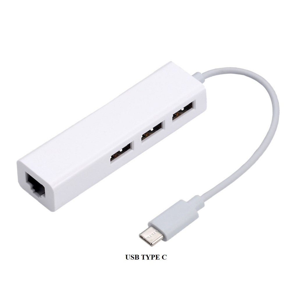 Cáp chuyển USB Type C sang LAN tốc độ cao + 03 cổng USB 2.0 - Hàng chính hãng bảo hành 12 tháng