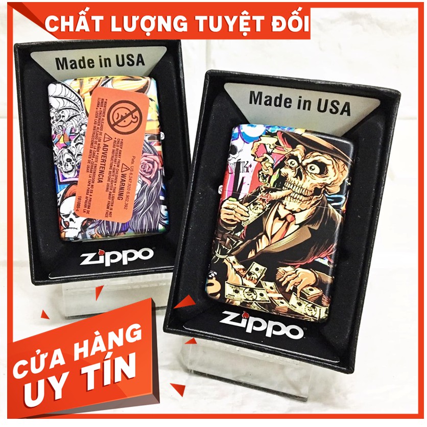 zippo - bật lửa zippo full color hình PUNK SKULL