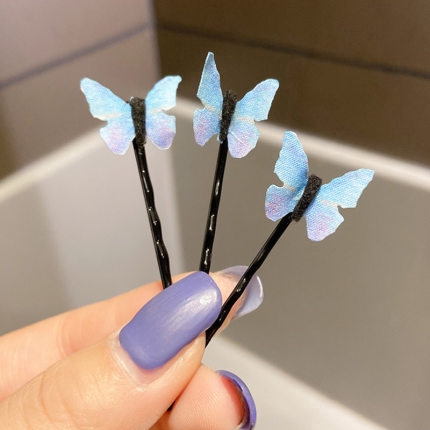 4Pcs Sweet Blue Butterfly Hair Clip/ Fashion Invisible Wave Hairpin/ Summer Holiday Hair Jewelry Accessories