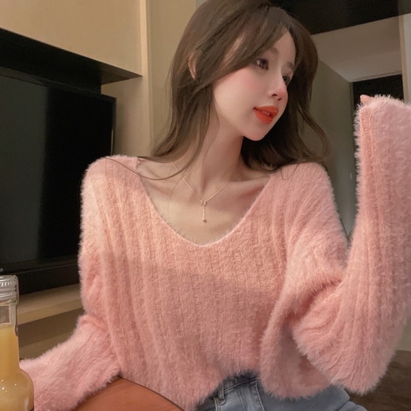 【Hana and Alice】Áo Len Tay Dài Cổ Chữ V Form Rộng Dễ Phối Đồ