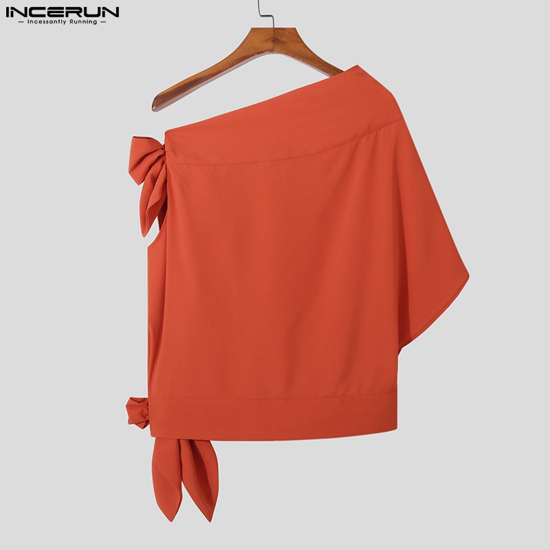 INCERUN Áo Thun Dáng Rộng Màu Trơn Thiết Kế Đơn Giản Thời Trang Cho Nam