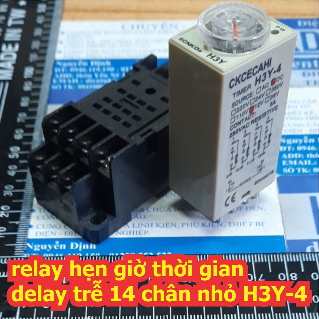Rơ le relay hẹn giờ thời gian delay trễ 14 chân nhỏ H3Y-4 kèm đế, áp 12Vdc / 220Vac 5s ~ 30 phút kde7516