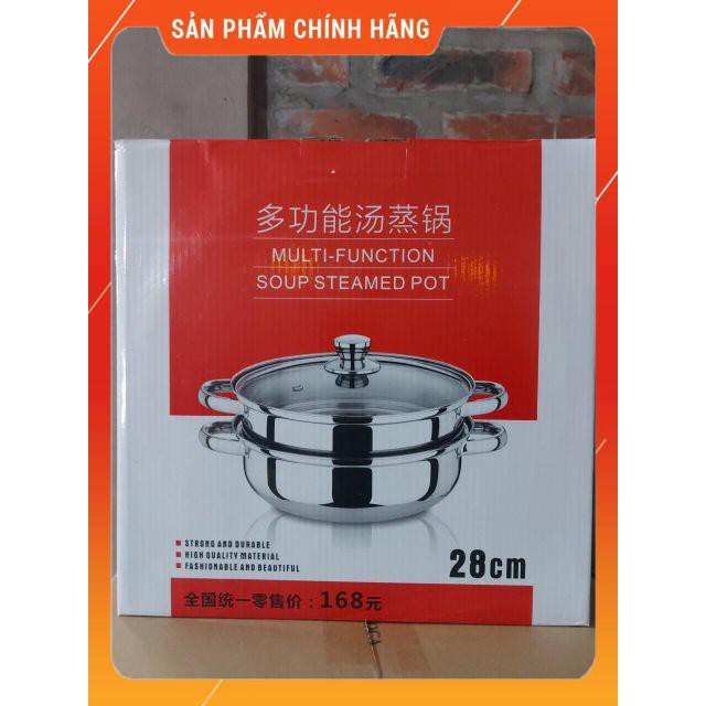 [HÀNG SIÊU TỐT] Nồi hấp 28cm vung kính 2 tầng dùng được mọi loại bếp