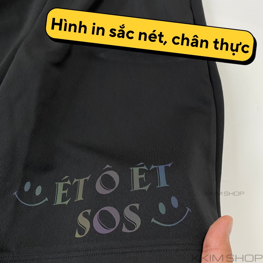 QUẦN Short Nam Nữ ÉT Ô ÉT, quần đùi  form rộng unisex, lửng cộc ngắn đen chất vải Poly 2 DA, in phản quang đa sắc