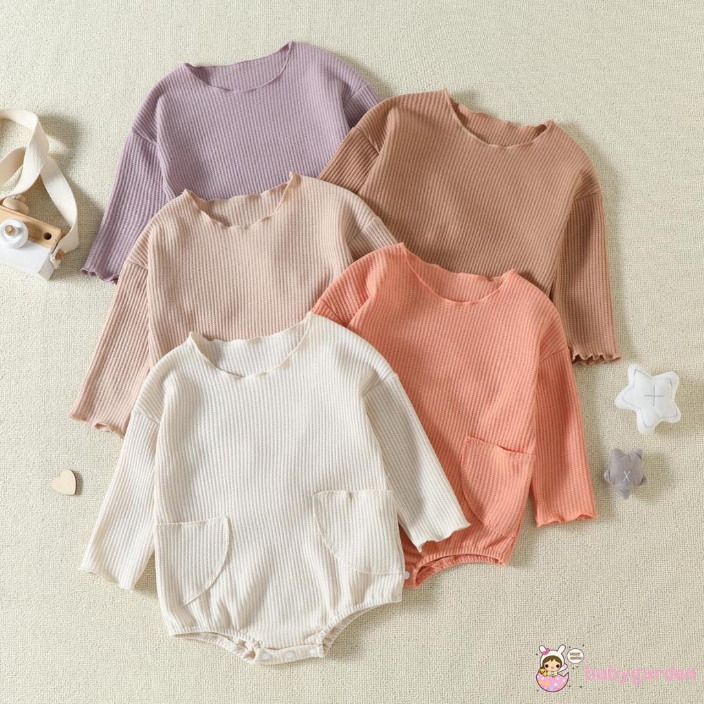 Bộ Áo Liền Quần Dệt Kim Tay Dài Cổ Tròn Màu Trơn Cho Bé 0-24 Tháng Tuổi