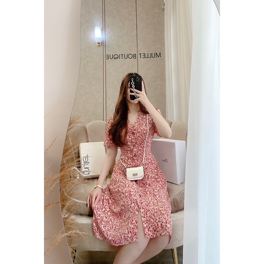 VÁY HOA HỒNG TỈ MUỘI ảnh thật by MULLET